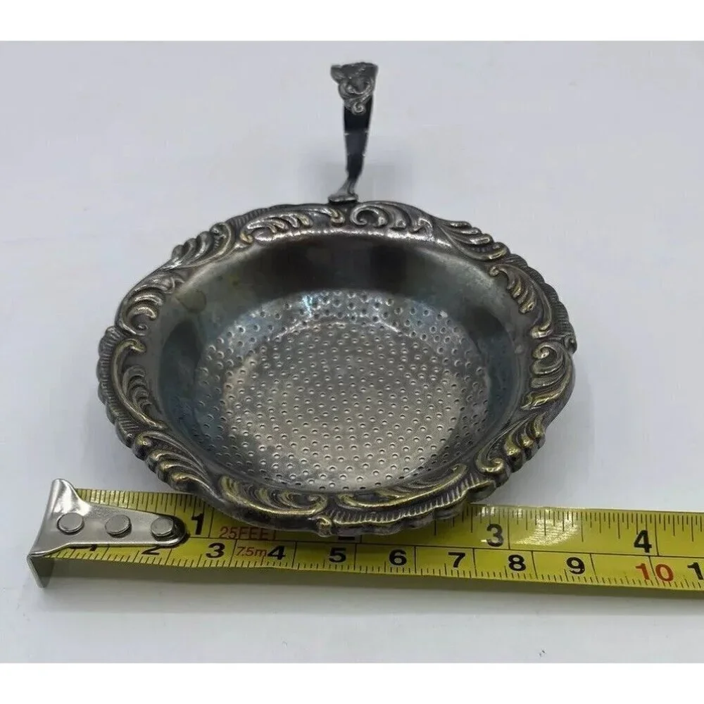 Vintage Silver Tone Tea Strainer with Handle V Nelle Retro Regency Detailed